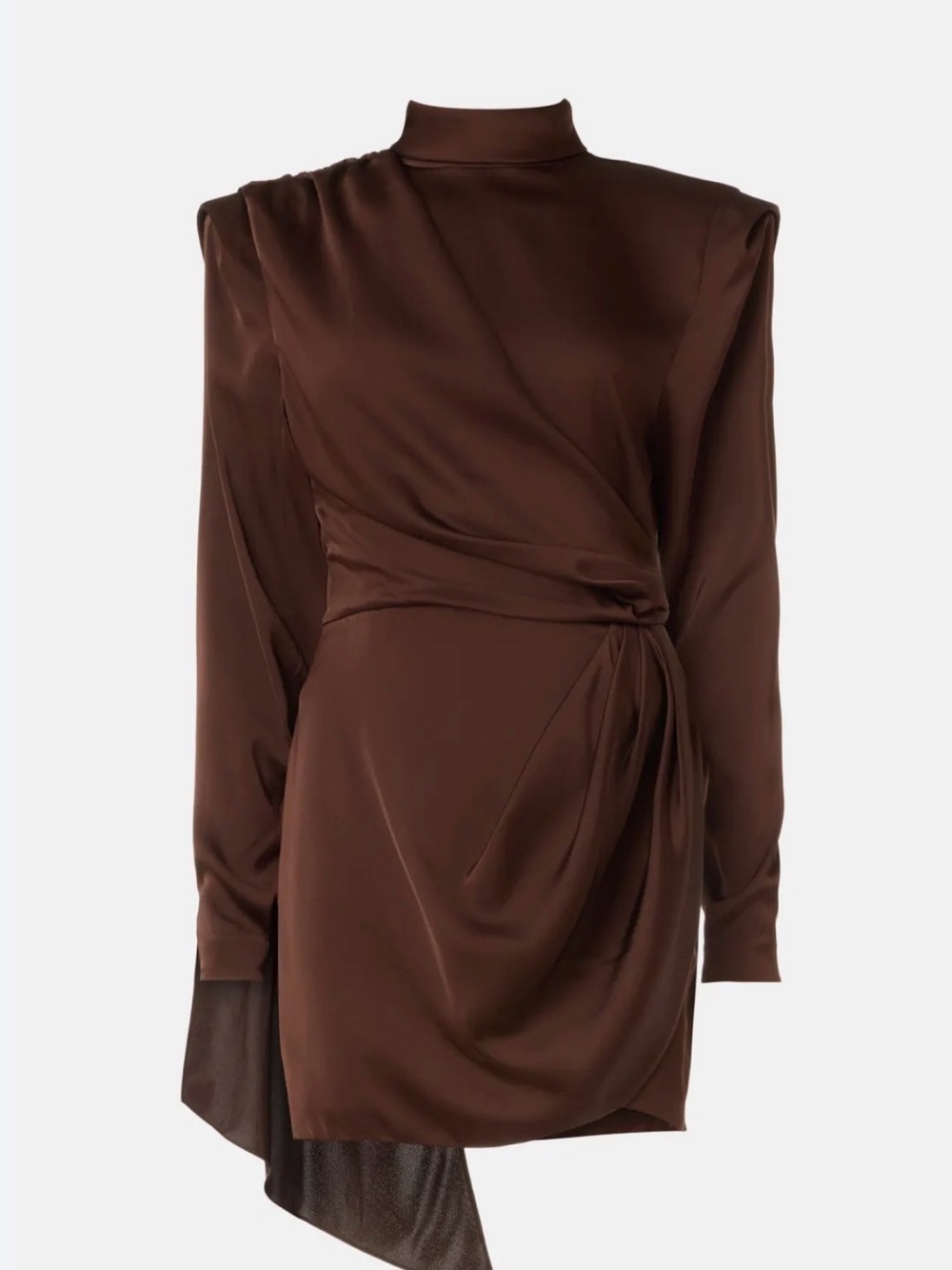 Ronny Kobo Collection Chocolate Brown Draped Long-Sleeve Mini Dress